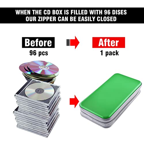 DVD Case, Bivisen CD Case Holder Wallet Binder 96 Capacity CD/DVD Cases Storage Holder Binder Organizer Wallet Book for Car Home Travel (Green) - color: Green
