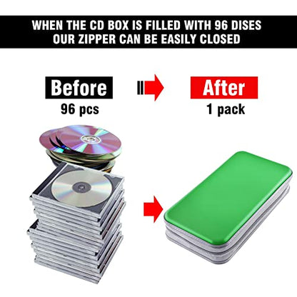 DVD Case, Bivisen CD Case Holder Wallet Binder 96 Capacity CD/DVD Cases Storage Holder Binder Organizer Wallet Book for Car Home Travel (Green) - color: Green