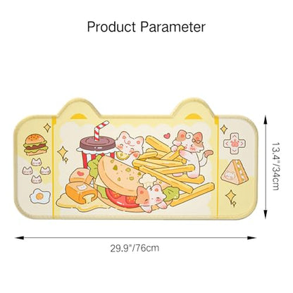 PERFECTSIGHT Cute Cat Desk Mat Kawaii Fast Food Desk Pad, Switch Large Gaming Mouse Pad, Cartoon Deskmat Mousepad, Anime Blotter Protector Laptop Keyboard Pad for Women Girls, Kitty - color: Yellow