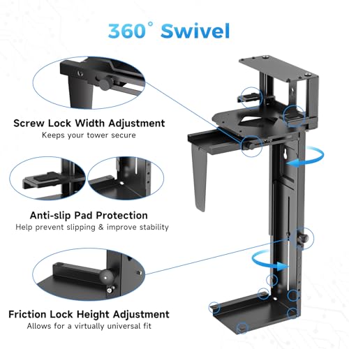 Suptek Clamp-on Desk or Desk Leg PC Mount,Adjustable Height and Width,CPU Under Desk Table Beam PC Mount Bracket Computer Tower Wall and Under Counter Holder - size: MAX 11.61"(W) Desk/Leg/Beam PC Mount