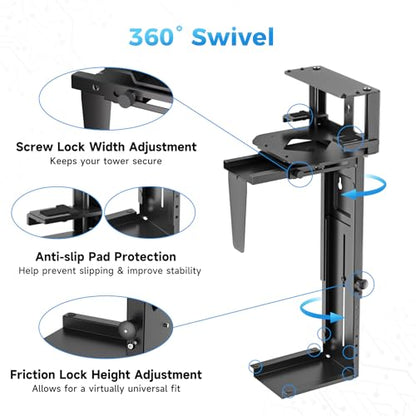 Suptek Clamp-on Desk or Desk Leg PC Mount,Adjustable Height and Width,CPU Under Desk Table Beam PC Mount Bracket Computer Tower Wall and Under Counter Holder - size: MAX 11.61"(W) Desk/Leg/Beam PC Mount