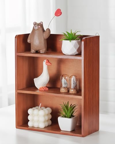 3-Tier Trinket Shelf, 10" x 12" Vintage Display Shelf for Wall or Desk, Small Wooden Shadow Box with Shelves for Collectibles, Mini Figures, Perfumes & Essential Oils, Brown - color: Brown
