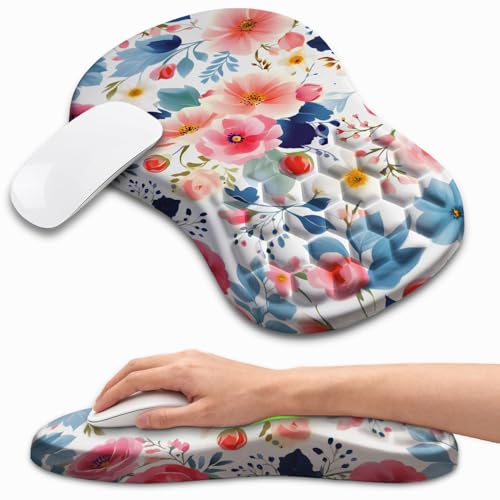 Ergonomic Mouse Pad with Wrist Rest, Memory Foam Wrist Support for Carpal Tunnel Pain Relief, Massage Design Mousepad and Non-Slip Base for Office and Gaming, 12x8 Inch, Pink Floral - color: Pink Floral