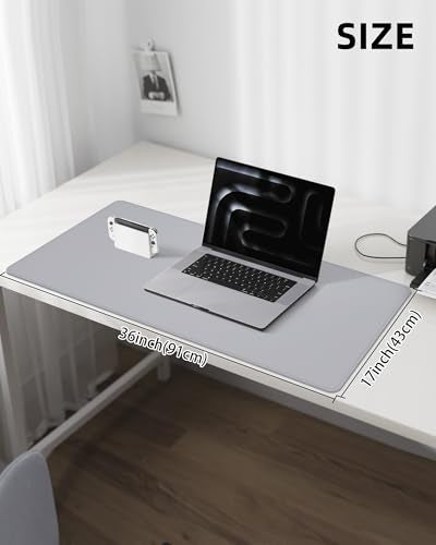 PU Leather Desk Blotter Mat, Large Mouse Pad, Non-Slip & Waterproof Desk Cover for Office and Home - Light Grey, 36" x 17" - color: Light Grye, size: 36" x 17"