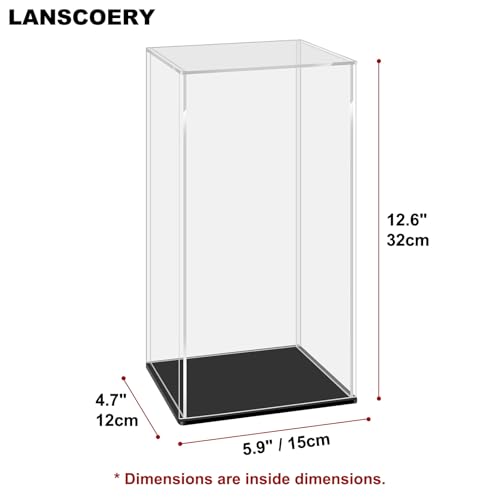 LANSCOERY Acrylic Display Case, 5.9x4.7x12.6 in, Upgraded Thickened UV-Resistant Showcase, 98% Clarity Dustproof Box with Glossy Black Base for Action Figures, LEGO & Models, Scraper & LED Light - color: Black, size: 5.9x4.7x12.6inch