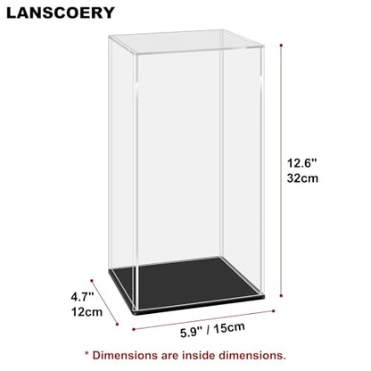 LANSCOERY Acrylic Display Case, Assemble Showcase Display Box for Collectibles, with Dustproof & Seamless Display Design, 5.9x4.7x12.6inch Black Base - color: Black, size: 5.9x4.7x12.6inch; 15x12x32cm