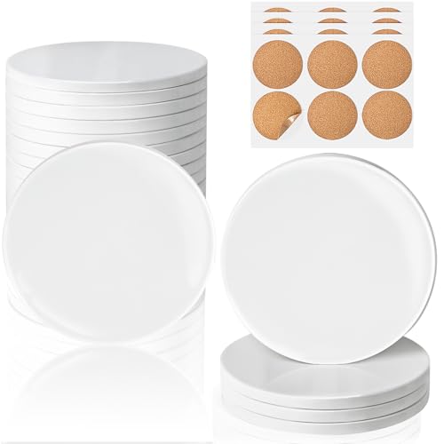 24 Pieces Sublimation Coasters, GOH DODD Glossy Ceramic Tiles Glazed Blanks with Cork for DIY Alcohol Ink Heat Transfer Painting Housewarming Gifts Wedding Arts Crafts School Education, Round, 4 Inch - size: 4 Inch-24 Pieces-Round