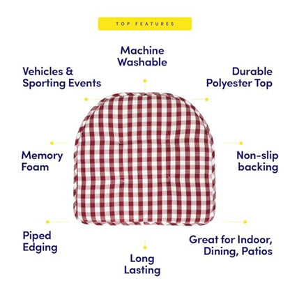 Sweet Home Collection Chair Cushion Memory Foam Pads Tufted Slip Non Skid Rubber Back U-Shaped 17" x 16" Seat Cover, 4 Count (Pack of 1), Checkered Wine/White - color: Checkered Wine/White, size: 4 Pack, style: Foam Pads