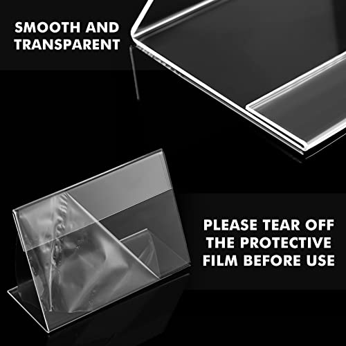 Teling 3.5 x 2.5 Inch Acrylic Business Card Holder Slant Back Sign Holders Clear Name Display Mini Acrylic Stands l Shaped Display Stand for Classroom Home Office Decorating Supplies(48 Pcs)