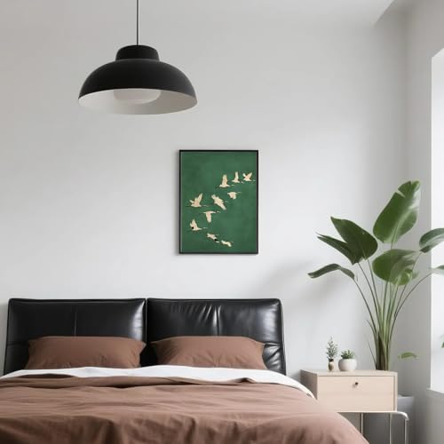 Vintage Wall Art Decor Animals Painting Prints Aesthetic Bedroom Wall Art Retro Bird Picture Green White Nature Flying Cranes Japandi Posters 12x16inch Unframed for Living Room Bedroom Office - color: White and green, size: 12"L x 16"W
