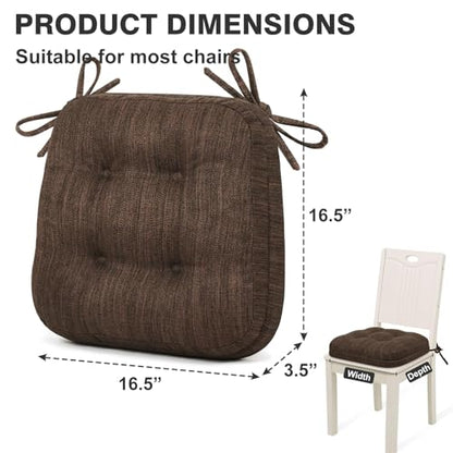 Shinnwa Dining Chair Cushions Set of 2, Dual-Layer Memory Foam Kitchen Chair Cushions, Patented Design Seat Pads with Ties, 16.5 x 16.5 x 3.5in, 2 Pack, Dark Brown - color: Dark Brown, size: 2 Count (Pack of 1)
