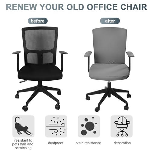 Tallew 4 Pcs Office Chair Covers Set Computer Universal Protective Stretchable Chair Seat Covers Desk Armrest Slipcovers Pads Office Cushion Backrest for Rotating(Gray) - color: Grey
