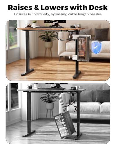 JOY worker No Drilling Under Desk PC Mount for Standing Desk, Clamp-On Desk Leg Computer Mount with Extra Protective Arms, Adjustable Computer Case CPU Holder Holds Up to 44lbs, White - color: White, style: Upgraded