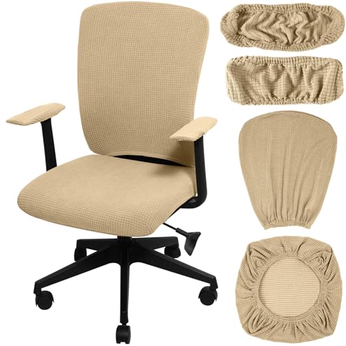 Tallew 4 Pcs Office Chair Covers Set Computer Universal Protective Stretchable Chair Seat Covers Desk Armrest Slipcovers Pads Office Cushion Backrest for Rotating (XL,Camel) - color: Camel