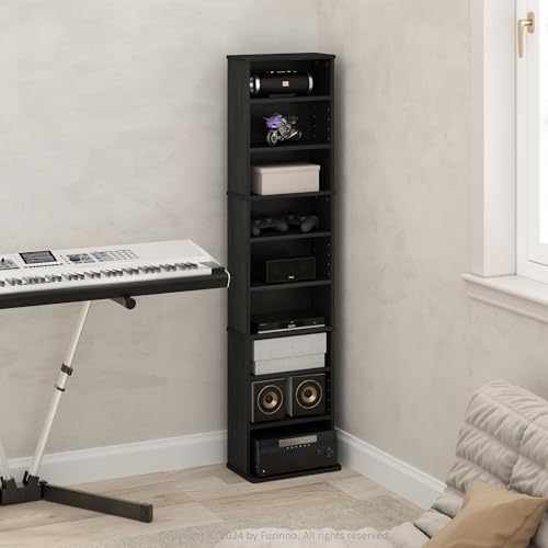 Furinno Jaya DVD Shelf, 9-Shelf Tall Narrow CD Rack, Media Shelf with Adjustable Shelves, DVD Storage Cabinets for CD Blueray Game Disc, Easy Assembly, for Living Room, Home Office, Americano - color: Americano, size: 9-Shelf