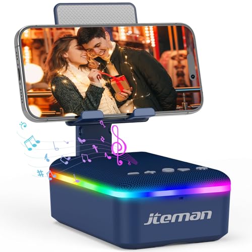 JTEMAN Gifts for Men Women,Cell Phone Stand with Bluetooth Speaker,LED Light,and Lanyard,Cool Tech Gadgets,Unique Birthday Gifts for Men Husband Mom Dad-Blue - color: Blue