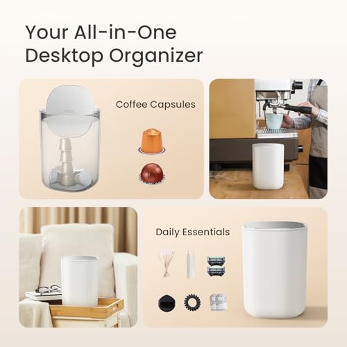 Cesun Mini Desktop Trash Can with Swing Lid, 0.4 Gallon Small Desk Trash Can, Countertop Wastebasket, Modern Tiny Tabletop Bin for Home Office, Makeup Area, or Car Interior (White) - color: White