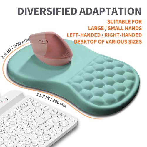 Ergonomic Joint Wrist Support Mouse Pad with Memory Foam Cushion Massage Bump, Carpal Tunnel Pain Relief Mousepad Slope Design for Wrist Rest, 11.8x7.9 in, LightBlue - color: LightBlue