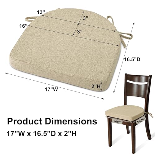 Shinnwa Dining Chair Cushions, Non-Slip Kitchen Chair Cushions with Ties and Machine Washable Cover, 17 x 16.5 x 2in, Natural Linen - color: Natural Linen