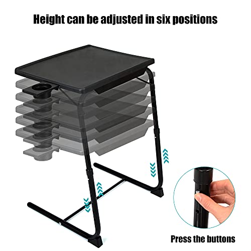 JAXPETY TV Tray Table, Folding TV Dinner with Cup Holder, Adjustable TV Desk with 3 Angle and 6 Height Adjustments, Couch Table for Eating on Sofa & Bed, Stowaway Laptop Stand, Black - color: Black