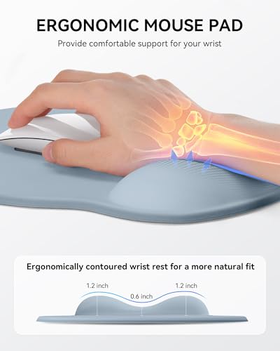 Laborio Mouse Pad with Wrist Rest, Ergonomic Mouse Pads for Desk, Office Non-Slip Mousepad with Gel Wrist Support(Light Blue, 10.6''L x 9''W) - color: Light Blue
