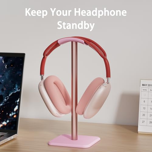 Headphone Stand - Headset Stand with Aluminum Hanger, Headphone Holder for AirPods Max, Sony, Bose, Beats and More (Pink) - color: Pink