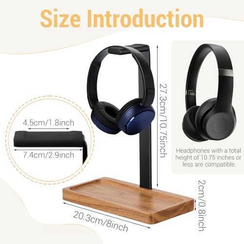 Wood Headphone Stand, Walnut Headset Stand for Desk, Universal Headphone Holder with Storage Base for Gaming, Music Headsets(Light Brown) - color: Light Brown