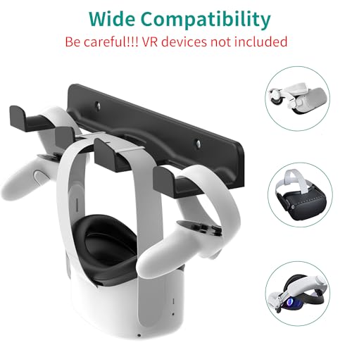 HomeMount VR Wall Mount Storage Stand Hook-for Meta/Oculus Quest 2/Quest/ Rift/ Rift S/ Valve Index/ HTC Vive/ HP Reverb G2/ Playstation VR Headsets, Gaming Controller Hanger Space Saving（Black） - color: Black