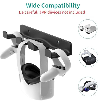 HomeMount VR Wall Mount Storage Stand Hook-for Meta/Oculus Quest 2/Quest/ Rift/ Rift S/ Valve Index/ HTC Vive/ HP Reverb G2/ Playstation VR Headsets, Gaming Controller Hanger Space Saving（Black） - color: Black