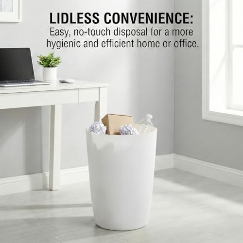 Mini Waste Basket - Durable Small Plastic Garbage Trash Can Bin - Lidless Open-Top, Slim Profile for Compact Spaces - Suitable for Home, Bathroom, Office, Bedroom, Kitchen and More, White - color: White