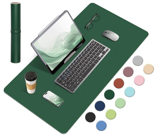 Dual-Sided Desk Pad, Natural Cork & PU Leather Mouse Pad for Desk, Desk Pad Protector, Non-Slip Desk Mat for Office and Home Work, (Dark Green, 23.6" x 13.7") - color: Dark Green, size: 23.6" x 13.7"