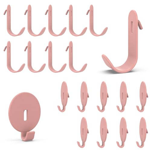 HUHOLE 20PC Pink Pegboard Clip Hooks for Thin Metal 1/4 Inch Pegboard | Picture Hangers with 10 lb Capacity, 10 Round and 10 Angled Peg Hooks for Jewelry, Crafts and Small Accessories - color: Pink