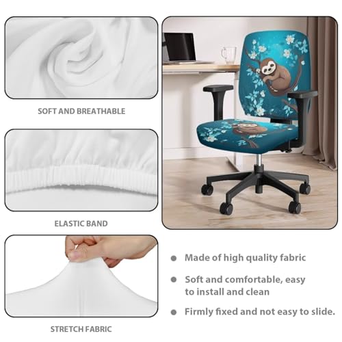 Cute Sloth Office Chair Covers Stretchable Computer Desk Chair Seat Cover Removable Chair Slipcover Protector for Rotating Swivel Chair Wheelchairs Gaming Chairs Padded Covers Flower - color: Cute Sloth