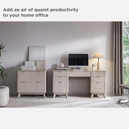 T4TREAM Modern Fluted Executive Desk with Drawers, 60" Home Office Computer Desk with Charging Station & Keyboard Tray, Alder White - color: Alder White