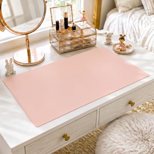 OstepDecor Pink Table Cover Protector 16 x 28 Inch, 1.5mm Thick Plastic Table Cover, Dining Table Protector Pad, Waterproof & Easy Cleaning PVC Desk Mat for Dresser, Coffee & Kitchen Wooden Tabletop - color: Pink+silver, size: 16" x 28" (Rectangular)