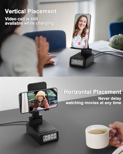 Gifts for Men Cell Phone Stand with Wireless Bluetooth Speaker and Wireless Charger, Phone Charger Stand with Digital Alarm Clock for iPhone, Birthday Gifts for Men,Boyfriend,Dad,Women,Christmas