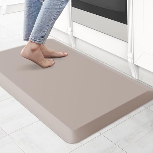 KitchenClouds Kitchen Mat Cushioned Anti Fatigue Kitchen Rug 0.8inch Waterproof Non Slip Kitchen Rugs and Mats Standing Desk Mat Comfort Floor Mats for Kitchen Sink Office (17.3"x28",Khaki) - color: Khaki, size: 28"L x 17.3"W x 0.8"Th