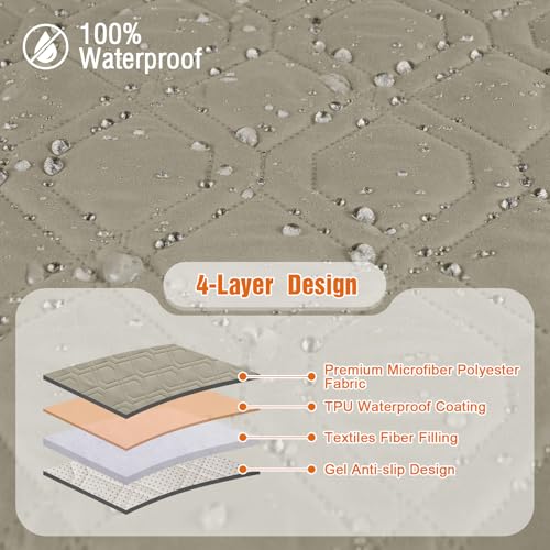 VANSOFY Loveseat Recliner Cover with Console 100% Waterproof Sofa Slipcovers Non-Slip Reclining Couch Cover Split Sofa Covers Furniture Protector for Pets, Dogs（Khaki） - color: Khaki