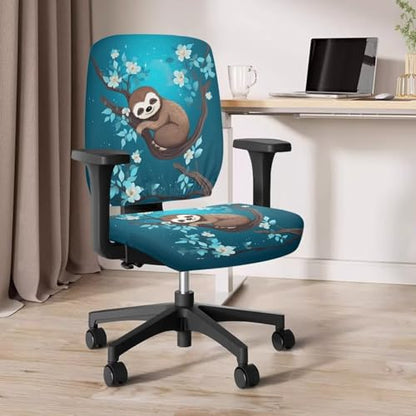 Cute Sloth Office Chair Covers Stretchable Computer Desk Chair Seat Cover Removable Chair Slipcover Protector for Rotating Swivel Chair Wheelchairs Gaming Chairs Padded Covers Flower - color: Cute Sloth
