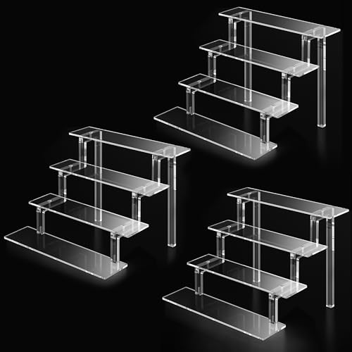 Acrylic Tiered Display Stand Shelf, 12”Perfume Stand Organizer, Large Acrylic Display Riser, Clear Pop Shelf for Perfume Cologne Makeup Dessert Collectibles Decoration (3 Pack)