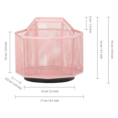 Exerz Desk Organiser/Mesh Desk Tidy Candy/Pen Holder/Multifunctional Organiser 360 Rotating - color: Light Pink
