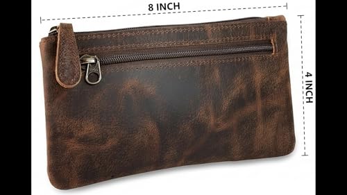 Vintage Leather Pencil Case Pouch, Pen Pouch for Work & University, for Men,Women/Leather Pencil Cases for Adults Perfect for Office/Tool Pouch Zipper Bag, Small Tool Bag 8"X4" - color: Vintage Brown