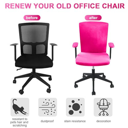 Tallew 4 Pcs Office Chair Covers Set Computer Universal Protective Stretchable Chair Seat Covers Desk Armrest Slipcovers Pads Office Cushion Backrest for Rotating(Rose Red) - color: Rose Red