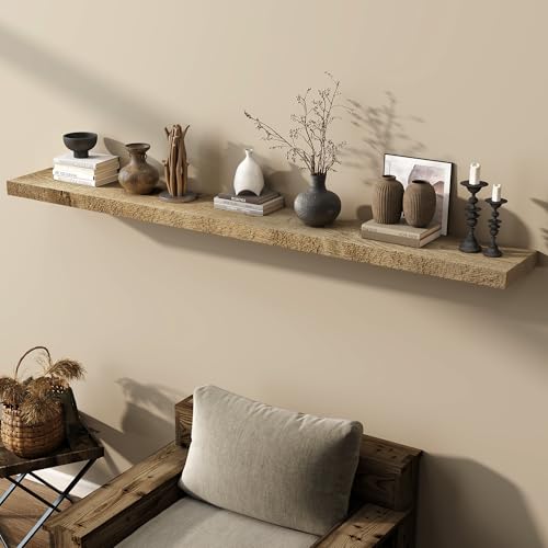 Acovy 72" Unfinished Solid Reclaimed Wood Floating Shelves, Rustic Heavy-Duty Wall Shelves, 8" Deep Floating Shelf for Living Room, Bathroom, Bedroom and Kitchen, Set of 1, Natural - color: Natural, size: 72inches-1P