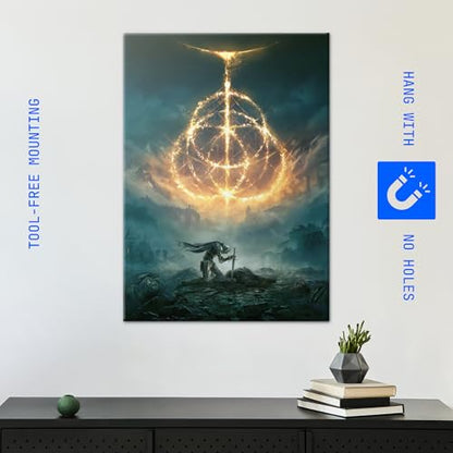 Displate Metal Poster ELDEN RING Wall Art L | Wall-safe magnetic mounting, no drilling or tools. Easy to mount, artwork, wall decor home living room, bedrooms, offices. - size: 26.6"L x 18.9"W