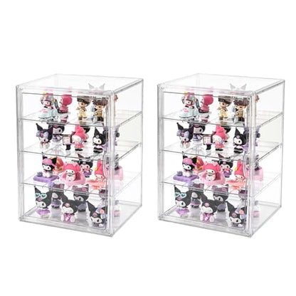 2 Pack 4 Tier Display Case for Collectibles,Clear Display Box with 3 Movable Plates ,Storage Container with Magnetic Door (XXL-4 Tier-2 Pack) - size: XXL-4 Tier-2 Pack