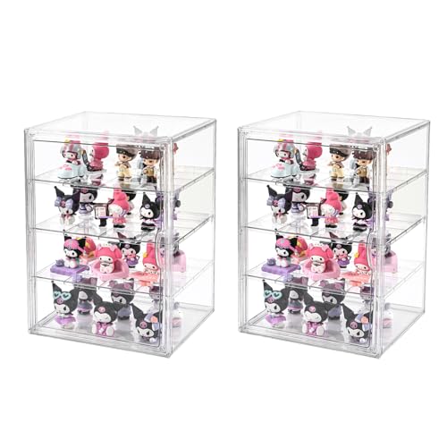 2 Pack 4 Tier Display Case for Collectibles,Clear Display Box with 3 Movable Plates ,Storage Container with Magnetic Door (XXL-4 Tier-2 Pack) - size: XXL-4 Tier-2 Pack