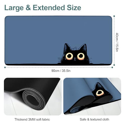 Cat Eyes Extended Gaming Mouse Pad 35.4 x 15.7 Inch – Large Cute Cat Desk Mat for Gaming, Office, and Home Use, with Non-Slip Rubber Base and Smooth Cloth Surface - color: #31, size: 35.4 x 15.7 Inch