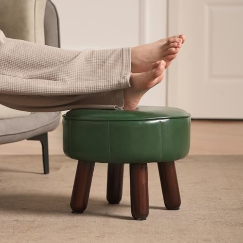 oakvivo 13in Small Foot Stool Ottoman, Round Faux Leather Foot Rest for Couch, Under Desk Pouf Footstool Footrest with Non-Skid Rubber Legs for Ling Room, Bedroom, 13''L x 13''W x 10.2''H, Green - color: Green