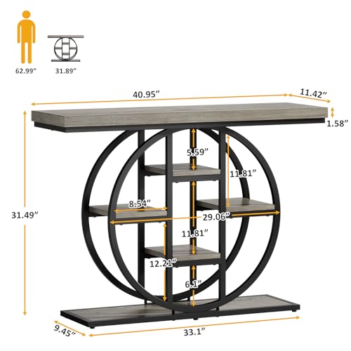 Celaform 41" Console Table, 4-Tier Entryway Table with Circle Base, Industrial Narrow Wood Sofa Accent Tables with Storage Shelves for Living Room, Hallway, Foyer (Grey) - color: Grey